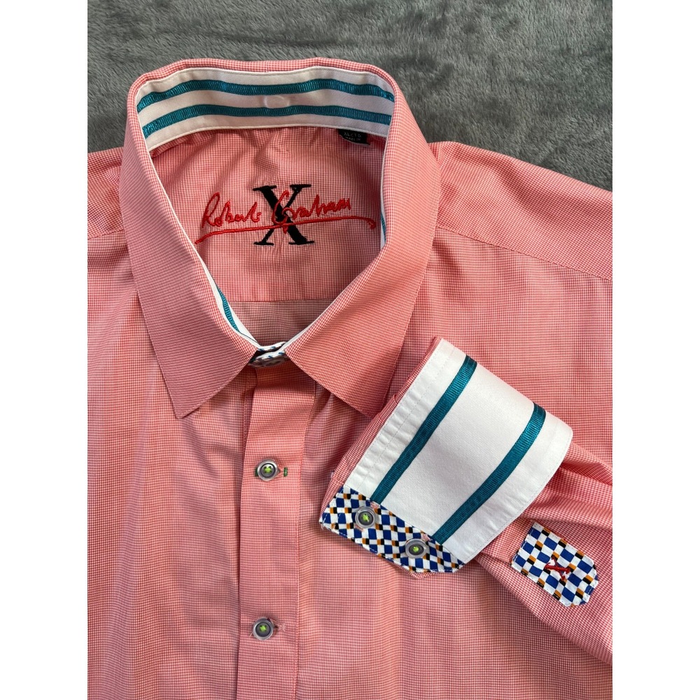 Robert Graham X Shirt Mens xl Orange Check Tailored Fit Button Up Flip Cuff